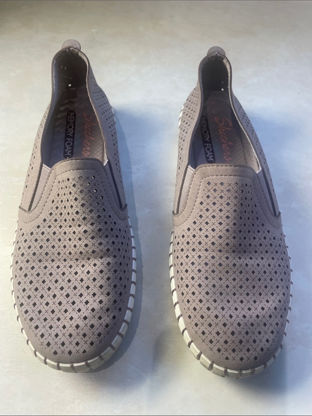 Skechers Women’s Taupe Perforated Slip-On Flats Size 7